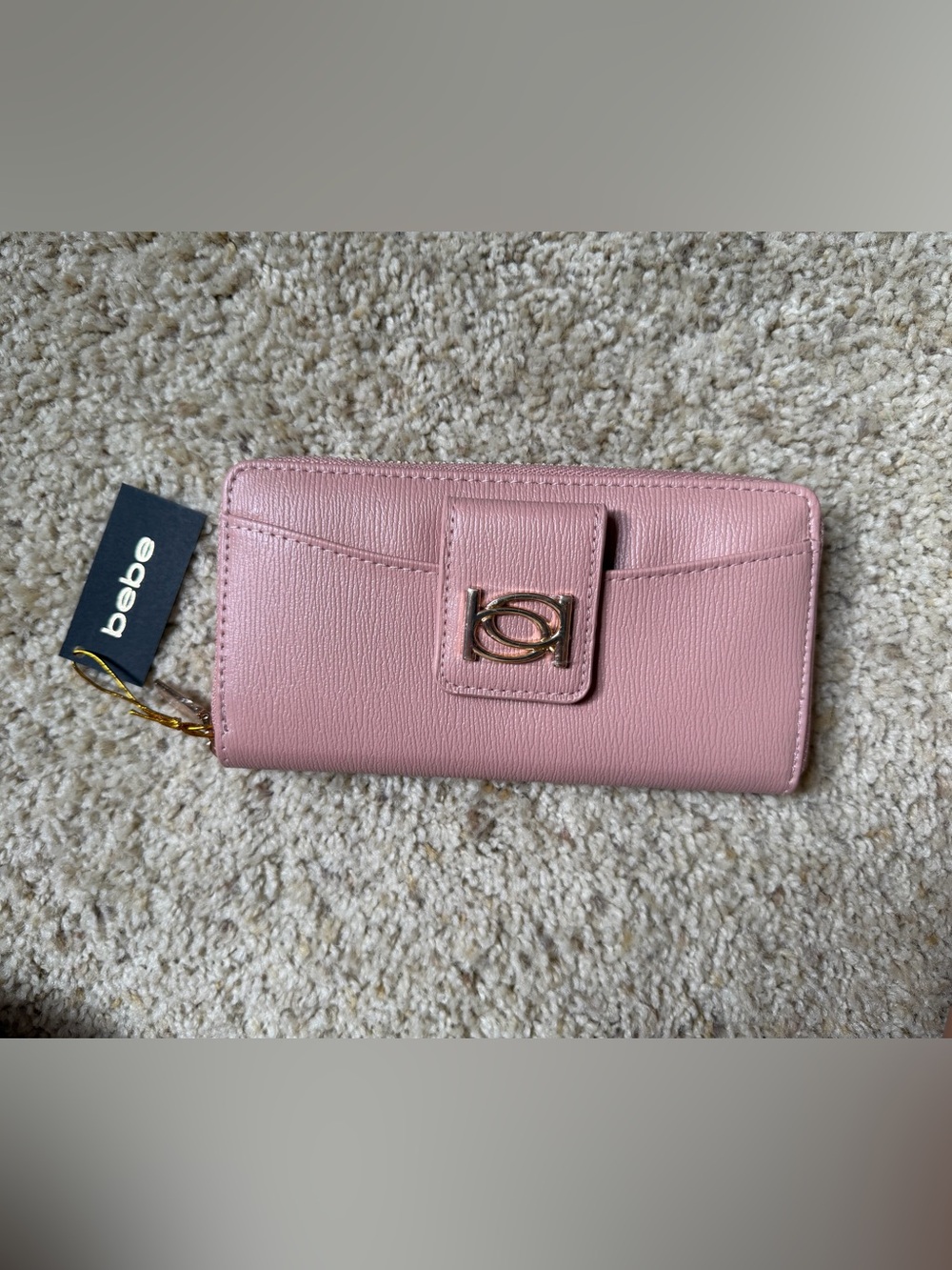 bebe Pink Women's Leather Wallet with Gold Accent